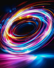 Obraz premium This vibrant digital image features a dynamic swirl of pastel colors, creating an energetic and modern background ideal for tech and creative projects.