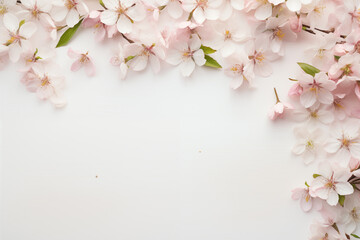 Obraz premium Spring Floral Border: Delicate Cherry Blossoms on White - Minimalist Design 