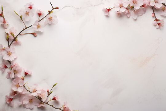 Elegant Corner Accents: Cherry Blossoms on Marble - Spring Floral Design