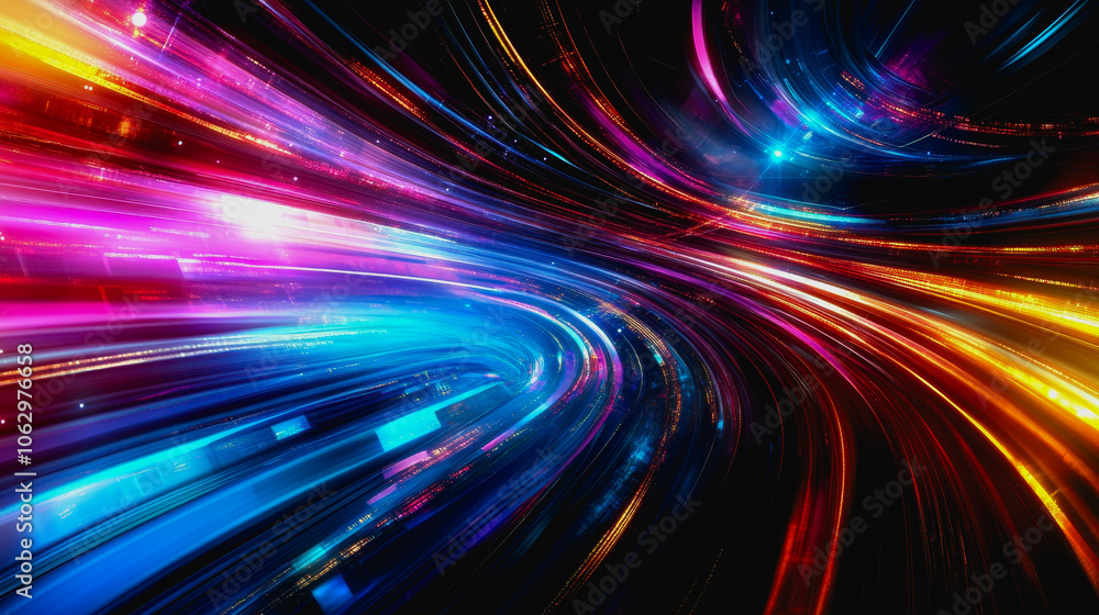 Poster discover a vibrant abstract digital composition featuring dynamic colors and energized light trails.
