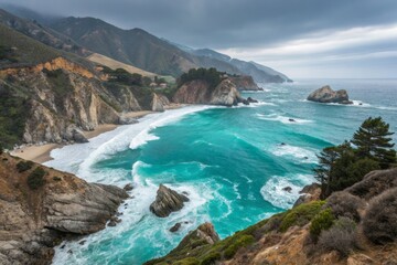 Breathtaking Panoramic View of Majestic Granite Cliffs Overlooking Turquoise Ocean Waters