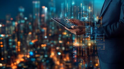 A product manager reviewing a roadmap on a digital tablet, with space for text