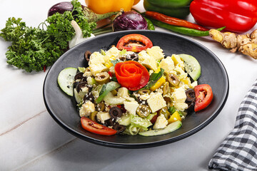 Greek salad with feta, tomato and cucumber