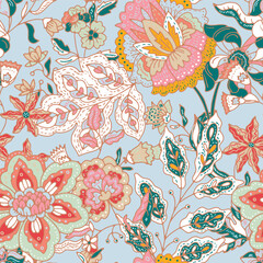 Pastel Florals on Blue Background