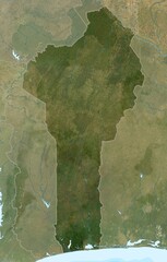 Blank isolated physical satellite map of Benin