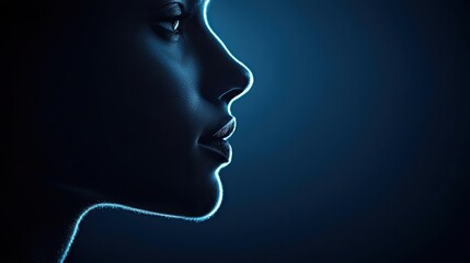 Profile silhouette of a person with blue lighting, artistic and minimalist.