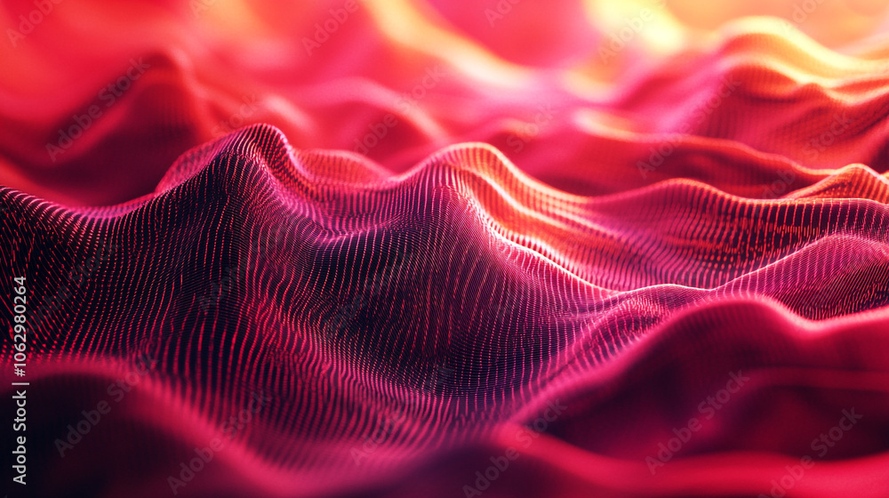 Poster colorful abstract wave patterns showcasing 3d texture and depth in vibrant hues of pink and red
