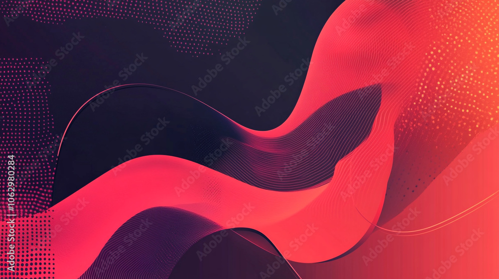 Poster dynamic abstract design featuring vibrant red and black waves with dotted textures