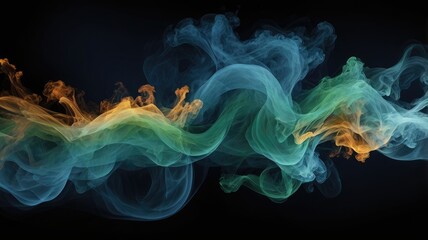 Obraz premium Abstract smoke fire in Green and blue light isolated on a black background