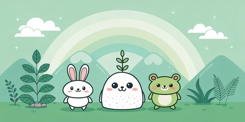 minimalist cute cartoon green gradient background