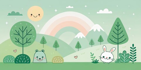 Naklejka premium minimalist cute cartoon green gradient background