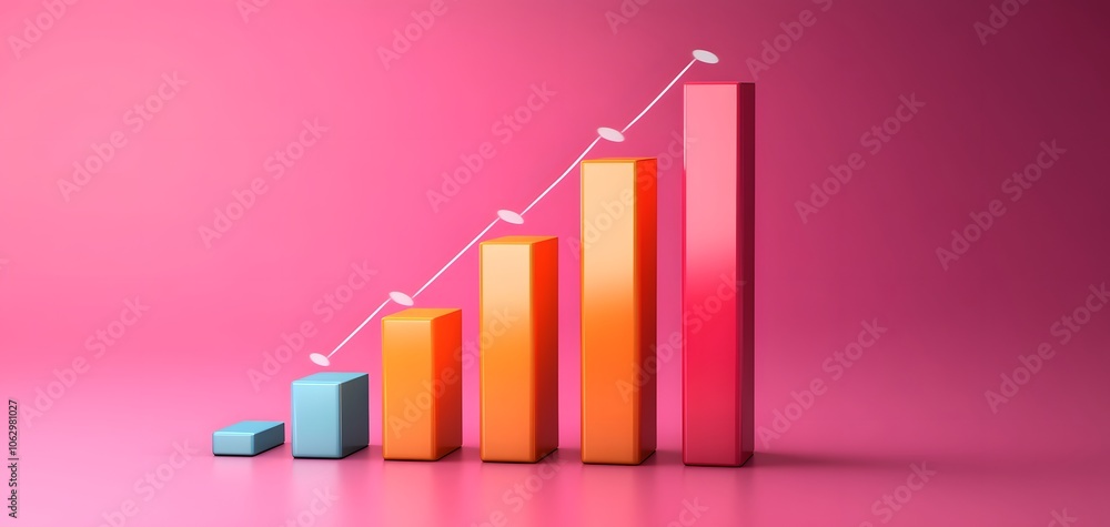 Poster colorful bar graph on a pink background showing an upward trend in data. ideal for business and fina