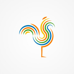Rooster Logo Design, modern rooster logo with colorfull line line style, flat design logo template, vector illustration © Jerry