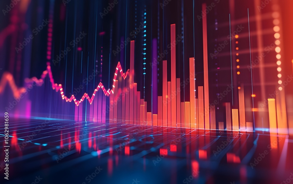 Poster dynamic digital chart showcasing colorful data trends and analytics in a futuristic design for finan