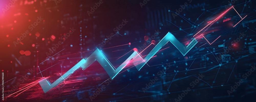 Poster dynamic digital graph illustrating growth and progress, showcasing futuristic technology and data vi