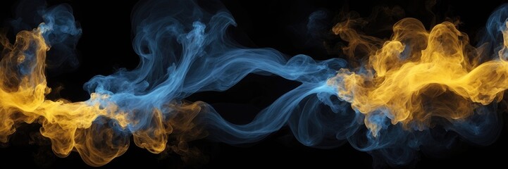 Obraz premium Abstract smoke fire in Yellow and blue light isolated on a black background