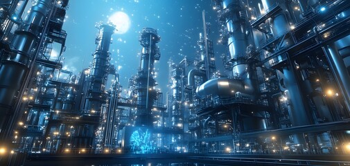 Futuristic cityscape with towering structures and glowing lights, showcasing advanced technology and sci-fi aesthetics.