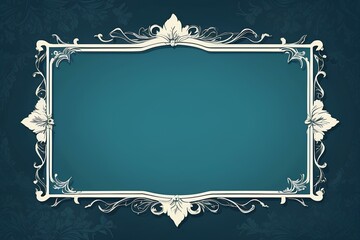 ornate white decorative frame on a dark teal background with elegant floral details for classic designs