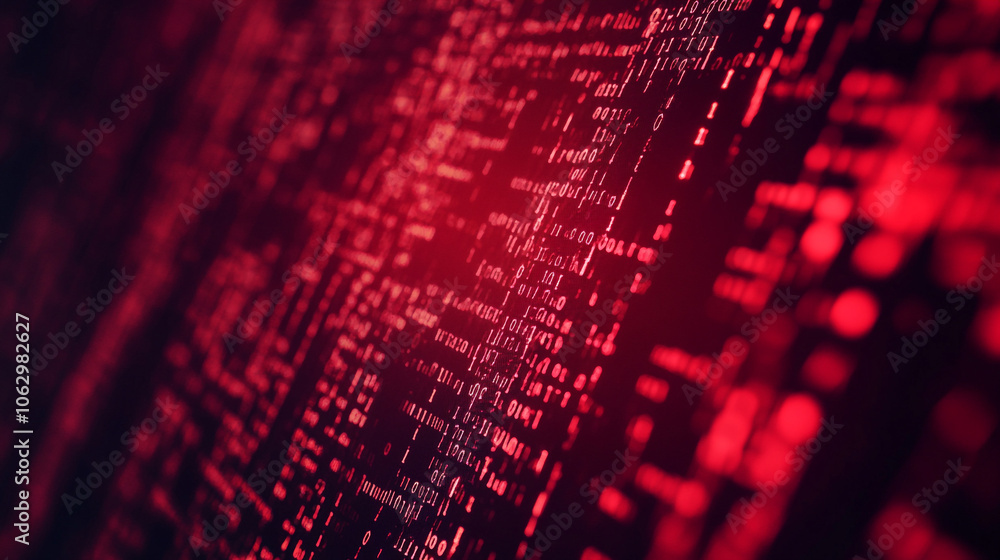 Poster abstract red digital pattern depicting code and data in a modern tech environment