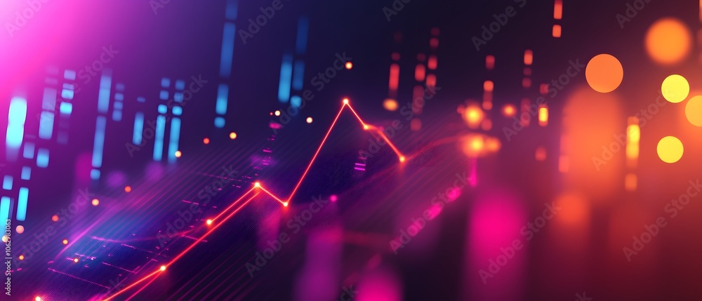 Poster vibrant abstract background showcasing digital graphs and data trends with colorful lights and moder