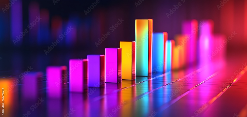 Poster vibrant bar chart displaying colorful data visualization with dynamic lights, perfect for presentati