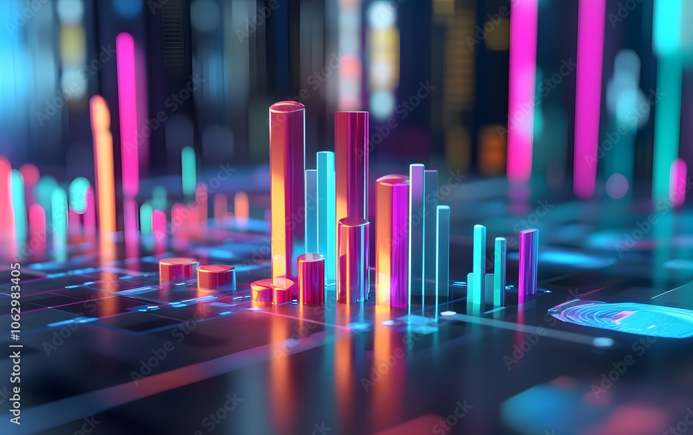 Poster vibrant bar graph visualization on a digital interface showcasing data trends and analytics with neo