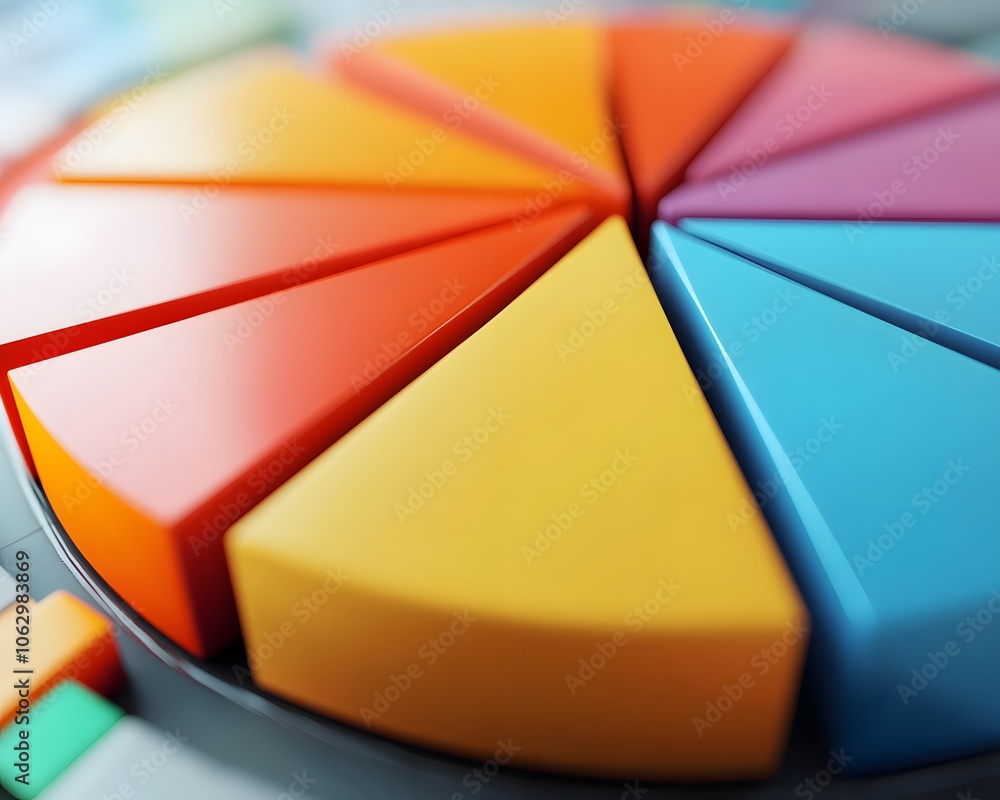 Poster vibrant geometric pie chart segments showcasing colors and shapes, perfect for illustrating data and