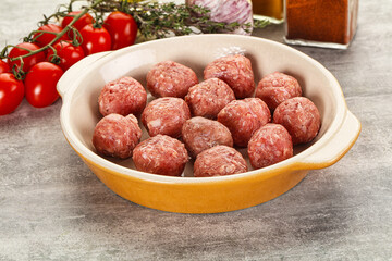 Uncooked raw beef meatball minced