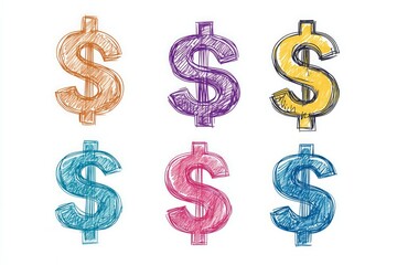 Fototapeta premium Hand drawn dollar symbol doodle style on white background, finance symbol