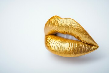 A gold lip gloss is shown on a white background