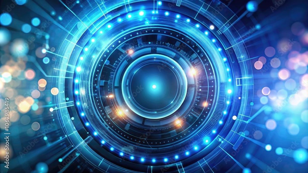 Poster stunning technology circle with bokeh effect on blue background for digital transformation concept