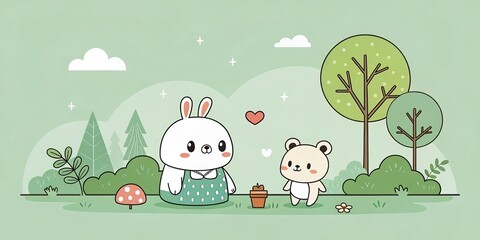 minimalist cute cartoon light green background