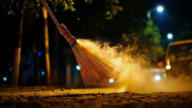 Broom Sweeping Dust in the night