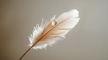 Obraz premium Isolated dewdrop on feather, vibrant contrast, soft blurred background, unique natural detail, highdefinition clarity