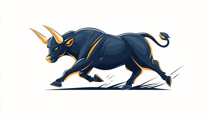 Powerful Black Bull Charging Forward