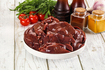 Raw chicken liver uncooked in the bowl