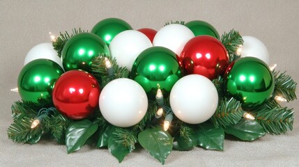 Festive Christmas Ornaments with Green and Red Accents