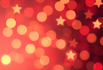 Red decorative party background with blurred stars and sparkles, celebration concept
