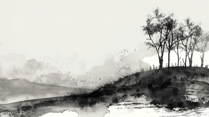 Fototapeta premium Majestic Misty Mountain Peaks in Traditional Chinese Ink Wash Landscape Painting Style