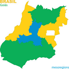 Map of the territory of the state of Goias with divisions by highlighted mesoregions, vector with simple lines of political divisions