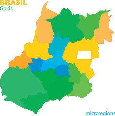 Map of the territory of the state of Goias with divisions by highlighted microregions, vector with simple lines of political divisions