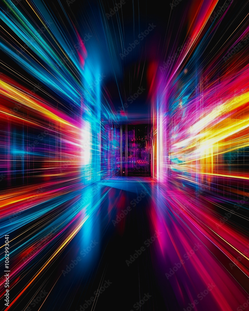 Poster an eye-catching abstract digital artwork featuring geometric blocks and vibrant colors. the dynamic 