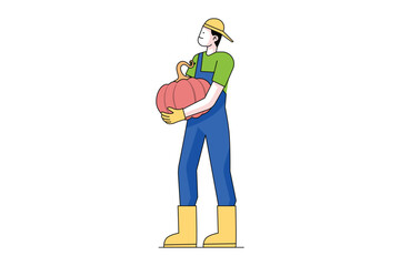 Man Holding Pumpkin Illustration