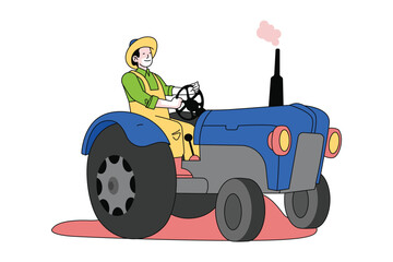 Man Driving Farming Tractor Illustration