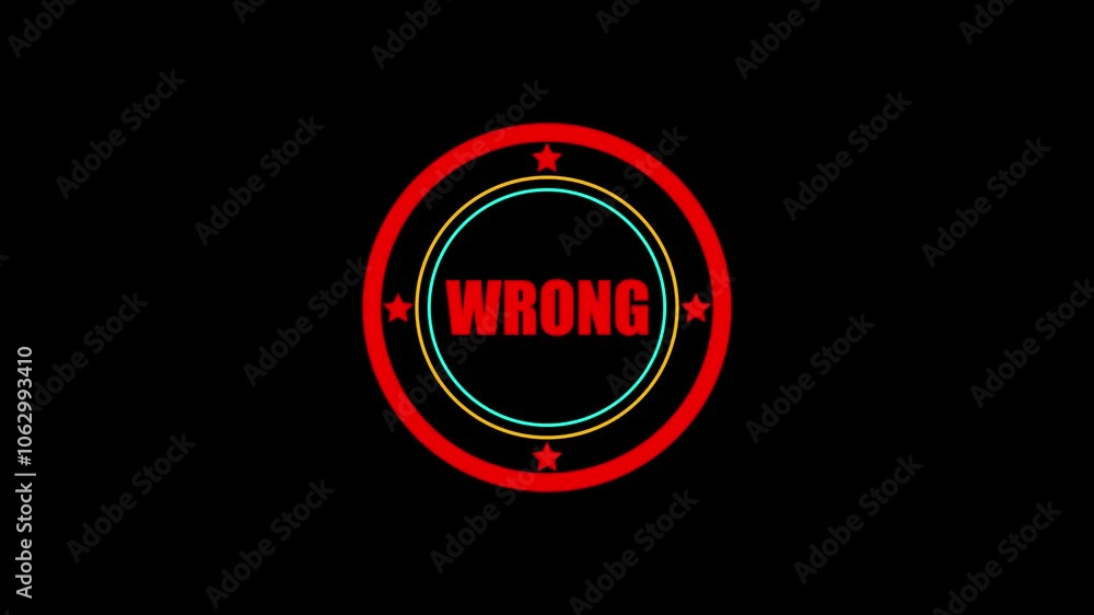 Poster wrong stamp animation with red ink featuring a rubber stamp and grunge texture. highlights the error