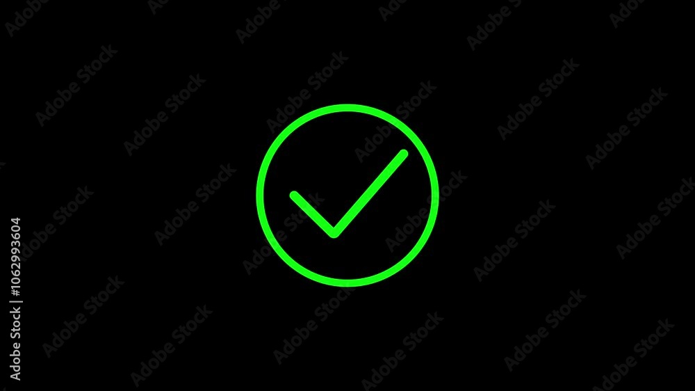 Poster tick icon animation displaying a check mark symbol for success, approval, or confirmation. represent