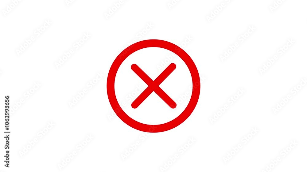 Poster animated red cross icon on a white backdrop signaling error and disapproval.