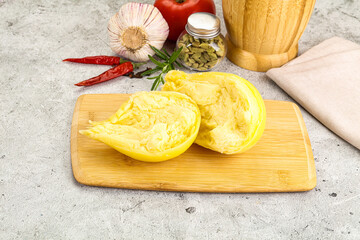 Italian traditional yellow Scamorza cheese