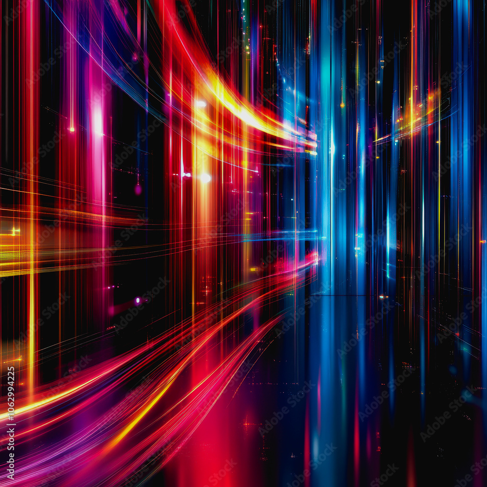 Poster a vibrant abstract digital artwork featuring geometric blocks and bright colors. the composition cre
