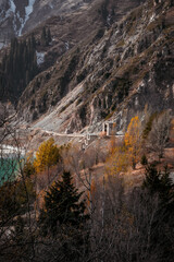 Vertical rocks and lake view